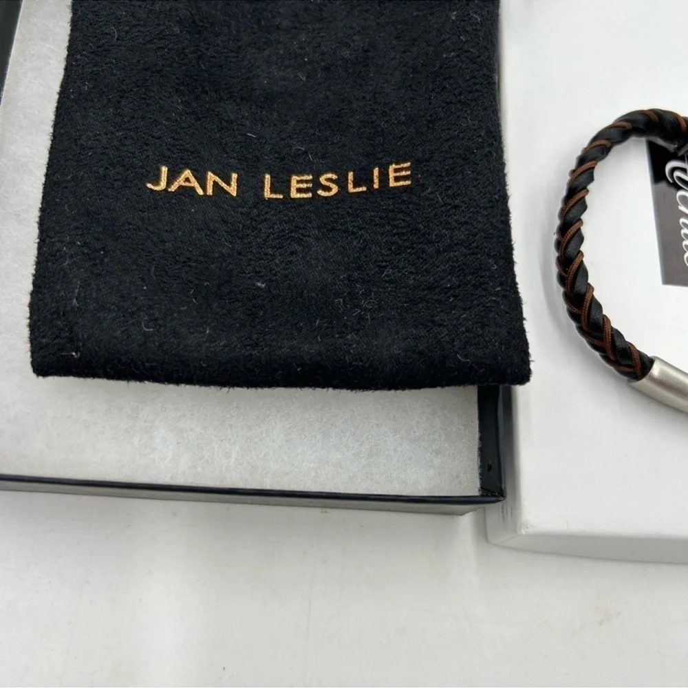 Men’s Jan Leslie braided leather bracelet.